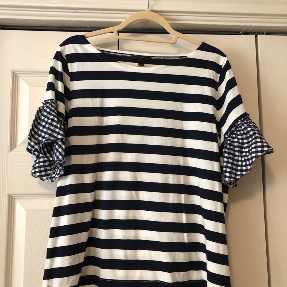 NWOT J. Crew Striped Top With Ruffle Sleeves